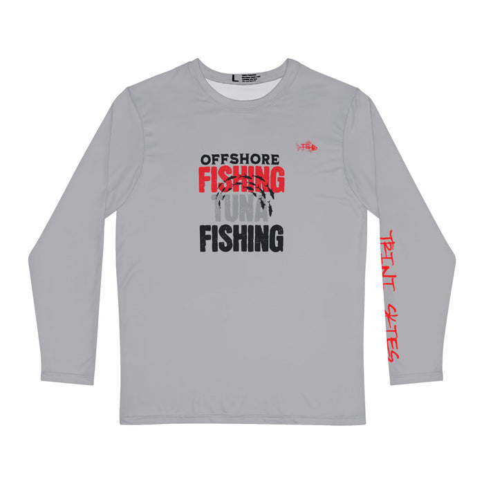 Offshore Tuna Fishing Long Sleeve Shirt, Unisex 100% Polyester Performance Gear (GREY)