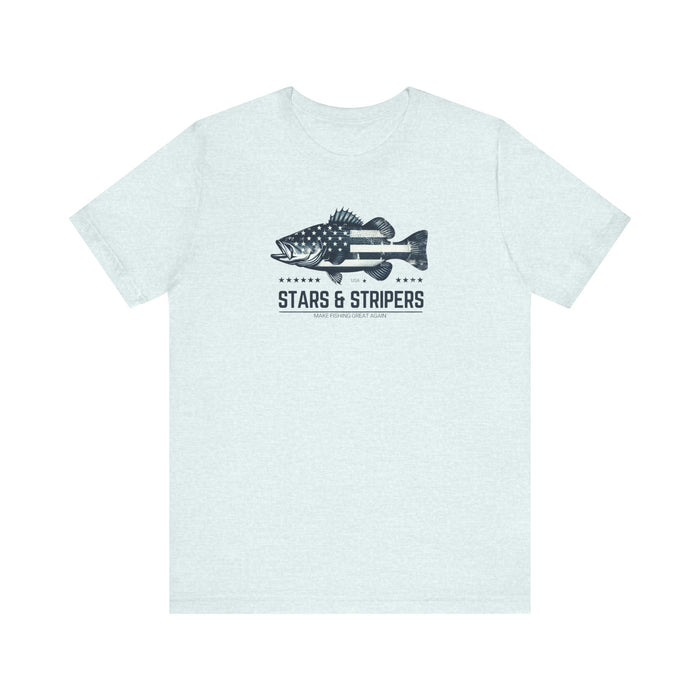 Patriotic Bass Fishing Stars & Stripers Jersey Short Sleeve Tee Soft Cotton Classic Nature Great Gift, Husband Gift, Wife Gift Fishing Shirt