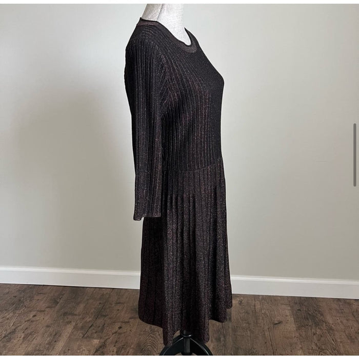 Nanette Lepore Lurex Metallic Pleated Knit Midi Dress Chocolate Sz XL * ND06