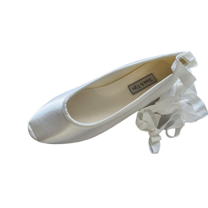 Touch Ups Women's Ballet Strappy Flats, Size 9M, White Satin, Dyeable Shoes