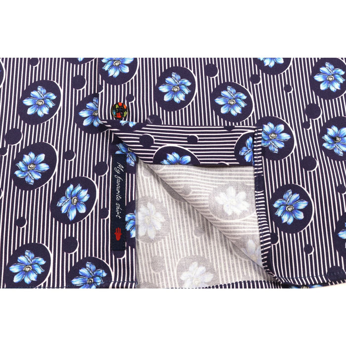 Luchiano Visconti Navy & White Stripes, Royal Blue Floral Shirt, SZ L * men992