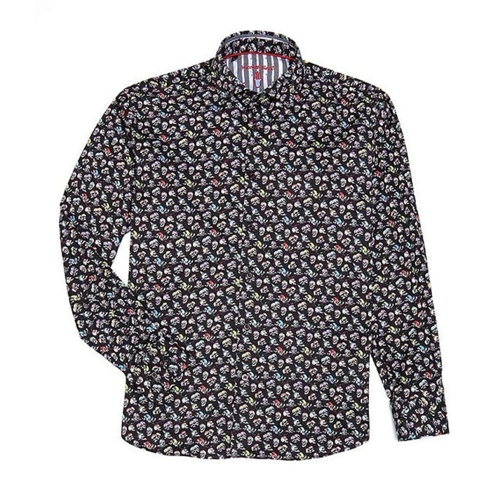 Luchiano Visconti Multi-Color Skulls Stretch Long-Sleeve Woven Shirt XL * men972