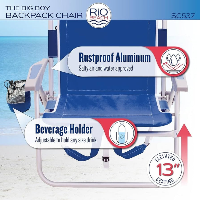 RIO Beach Big Boy 4-Position Backpack Chair: High Seat, Extra Wide, 300 lbs