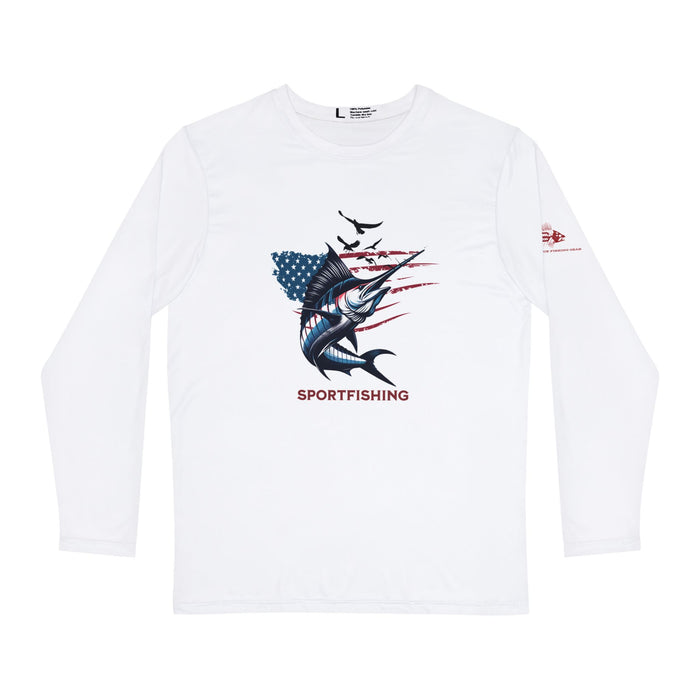 USA Sportfishing Patriotic Unisex Long Sleeve Performance Shirt, 100% Polyester, Quick-Dry Activewear.