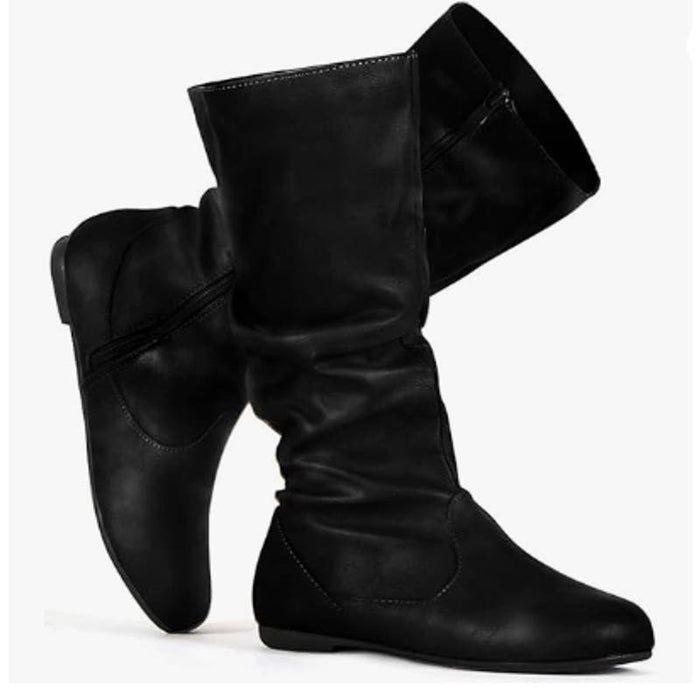 "KATLIU Women's Slouchy Mid Calf Boots, Zip-Up Flat Boots Size 8.5"