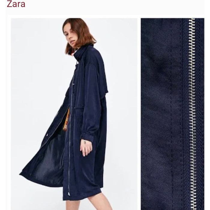 Zara Dark Blue Flowing Trench Coat Size XS-S Women's* Lightweight Fashion WOM209