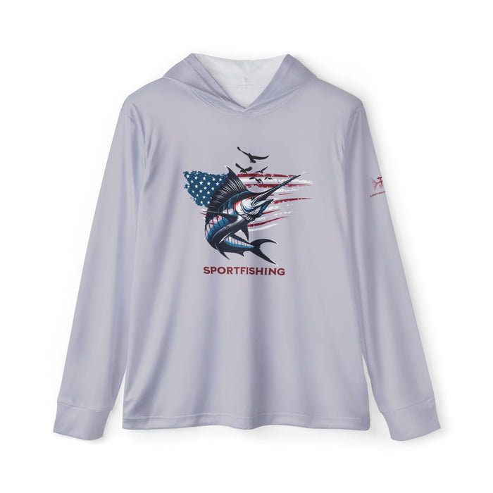 USA Sportfishing Patriotic Unisex Performance Hoodie, 100% Polyester, Moisture-Wicking Activewear.(GREY)