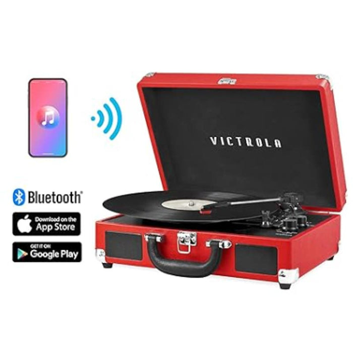 Victrola Vintage 3-Speed Bluetooth Suitcase Record Player Built-in Speakers Red