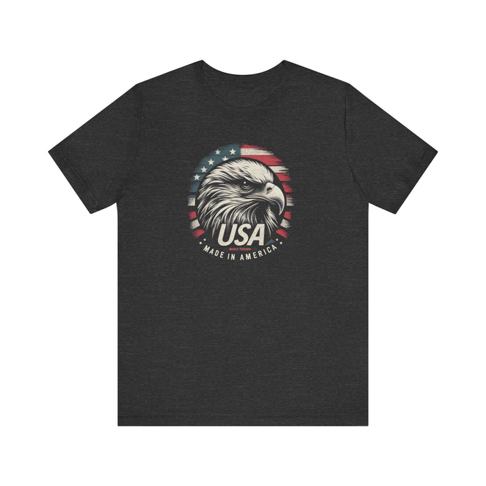 Patriotic USA Made in America and Built Tough Unisex Jersey Short Sleeve Tee Soft Cotton Classic Great Gift, Husband Gift, Wife Gift