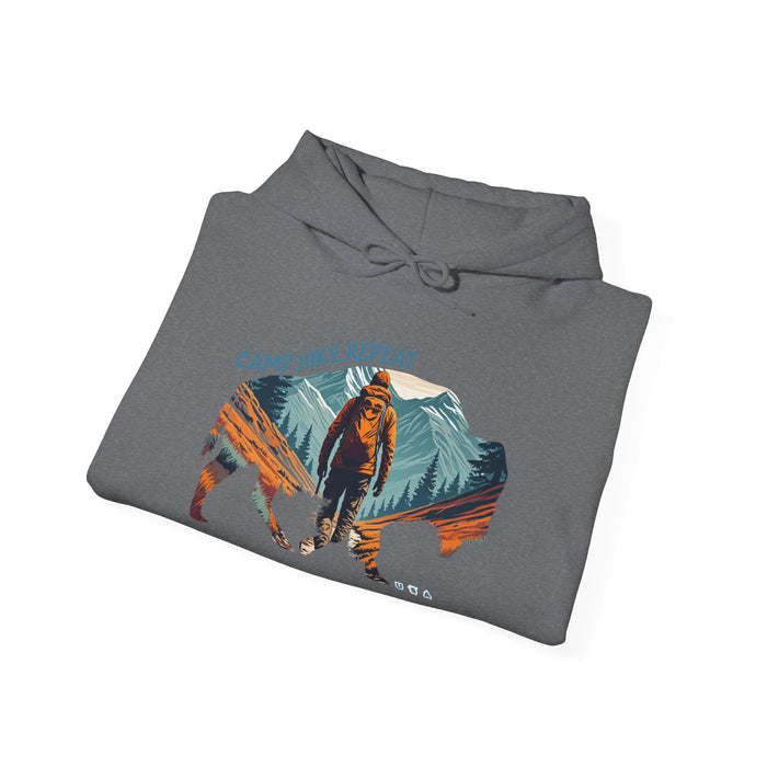 Camp. Hike. Repeat. Hooded Sweatshirt Cozy & Stylish  Unisex Hooded Sweatshirt