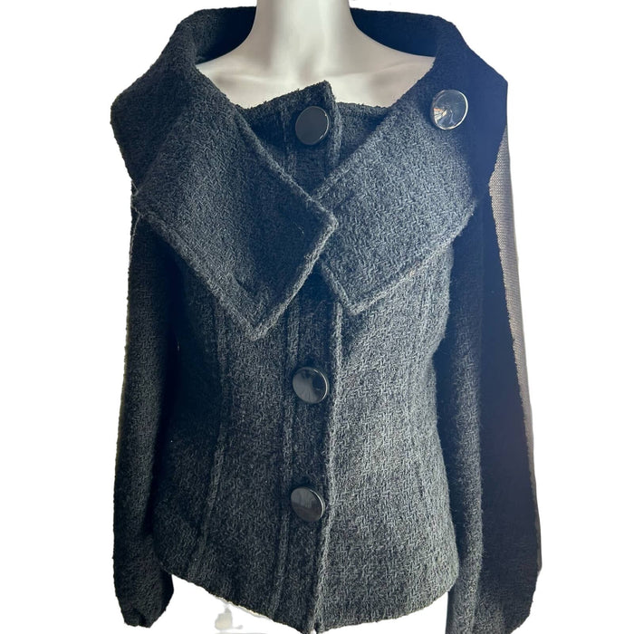 Zara Women's Subtle Pattern Black Pea Coat * Size Small Outerwear Jacket w1629
