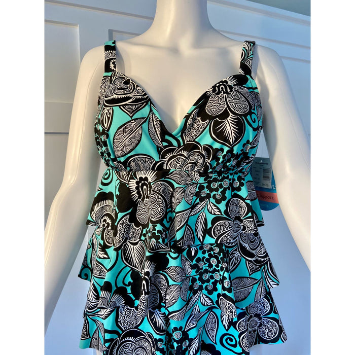 NEW SWIM SOLUTIONS Floral Swim Tankini Size 12 Stylish* Bust Support wom220