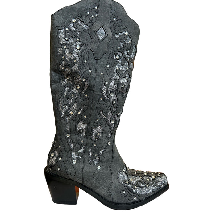 SO SIMPOK Women's Rhinestones Western Cowboy Boots Chunky Mid Calf Boots Size 4