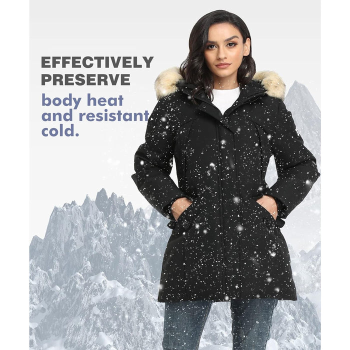 PUREMSX Hooded Winter Coat for Women, Water-resistant SZ M
