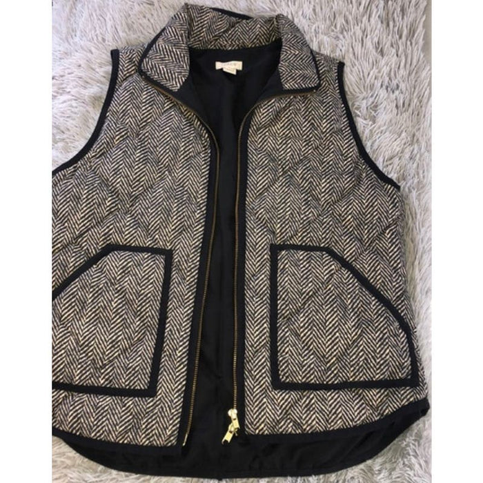 J.CREW Stylish Puffer Vest - Women's Size M - Beige and Black Jcrew WC43