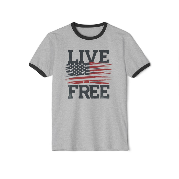 Classic American Flag Ringer Tee - Unisex Style Statement for the Patriotic Soul 4th of July, Memorial Day, Labor Day