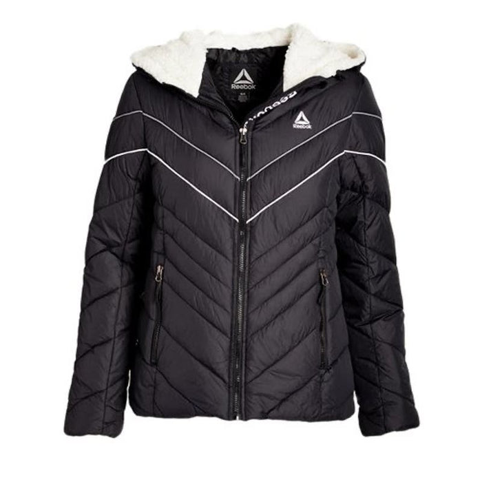 Reebok Black Stripe Accent Sherpa Lined Puffer Coat - Size M * Wom314