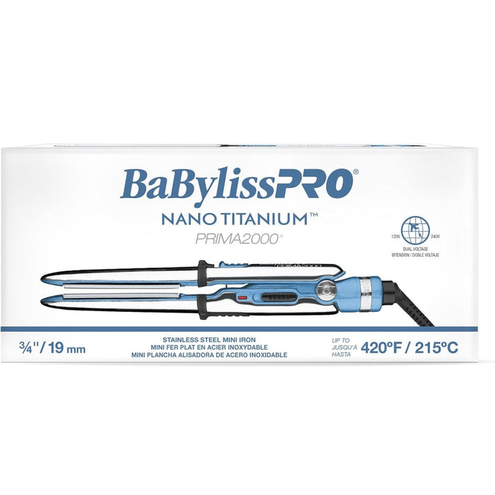 BaBylissPRO Nano Titanium Prima2000 Ionic Styling Iron, 3/4" travel/mini iron