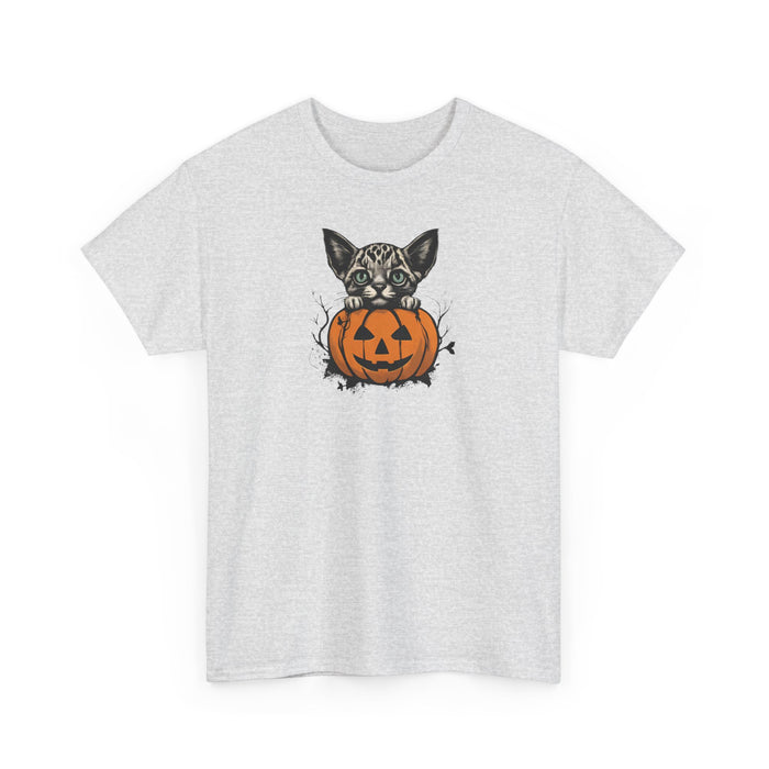 Happy Halloween Cat and Jack-o'-lantern Unisex Heavy Cotton Tee Holiday Tshirt Mom Gift Girlfriend Gift Sister Gift Cat Tshirt