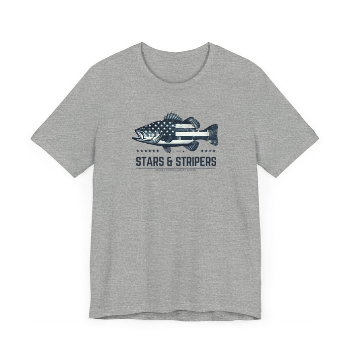 Patriotic Bass Fishing Stars & Stripers Jersey Short Sleeve Tee Soft Cotton Classic Nature Great Gift, Husband Gift, Wife Gift Fishing Shirt