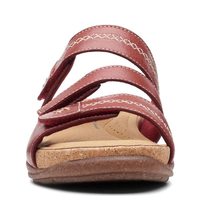 Classic Comfort: Clarks Women's Roseville Bay Flat Sandal in Red Leather