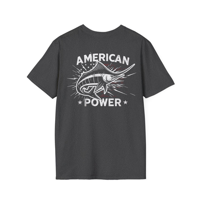 American Power Marlin Fish T-Shirt | Unisex Soft-Style Tee Fishing Tshirt, Dad Gift, Mom Gift, Boyfriend Gift, Girlfriend Gift, Marlin Tee