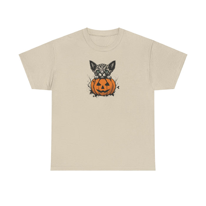 Happy Halloween Cat and Jack-o'-lantern Unisex Heavy Cotton Tee Holiday Tshirt Mom Gift Girlfriend Gift Sister Gift Cat Tshirt