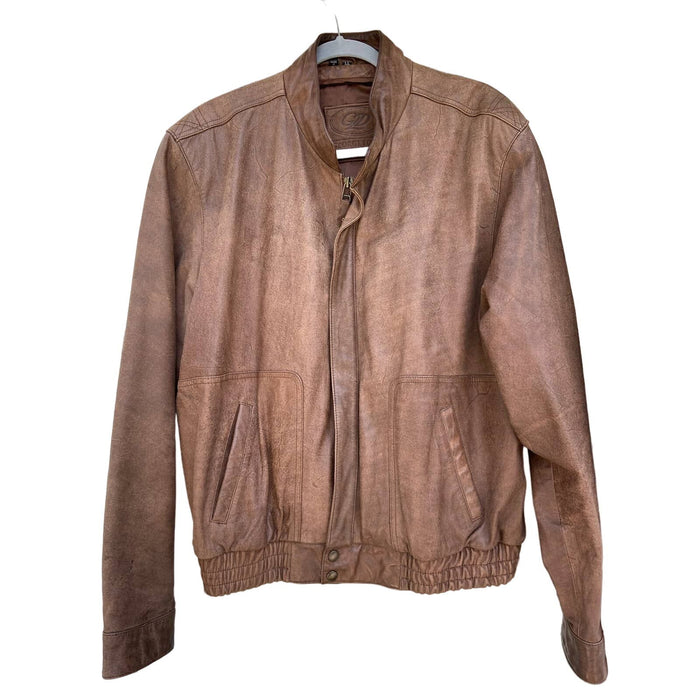Preowned Brown Georgetown Leather Design Bomber Jacket  * Size Large men’s 302