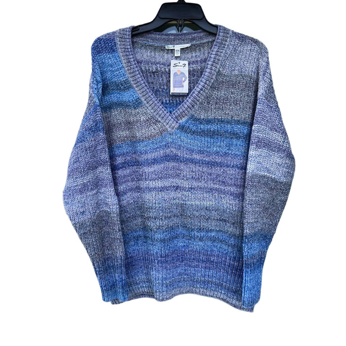 7 For All Mankind Premium V-Neck Sweater Blue/Purple Infinity Sz M * wom320