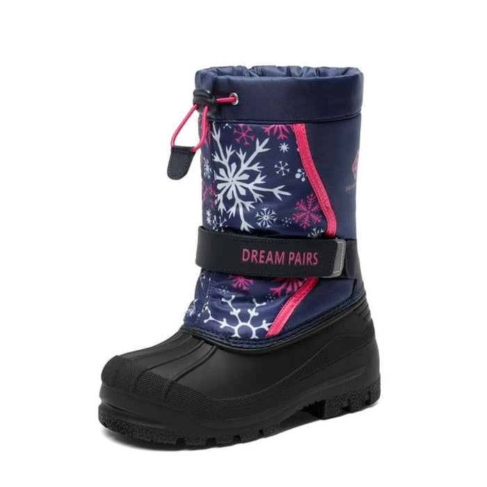 DREAM PAIRS Big Kids  Mid Calf Waterproof  Snow Boots , Navy/Fuchsia, Size 2