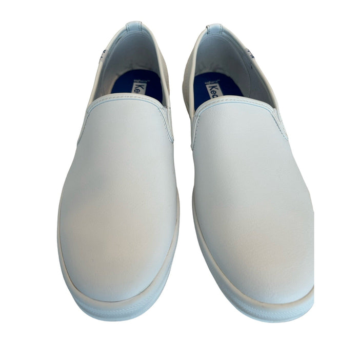 Keds Women's Champion Slip-On Sneaker, White Leather, 9 Wide, Classic Comfort