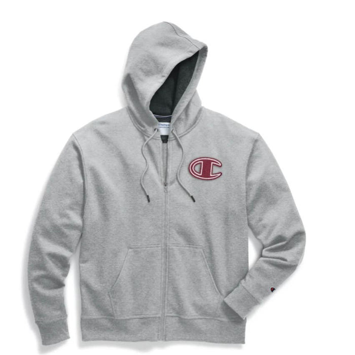 Champion Powerblend Fleece Zip Hoodie * Grey, Chainstitch Outline C Logo MSs42