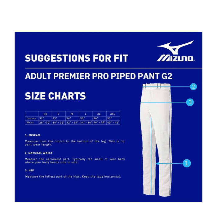 Mizuno Premier Pro Piped G2 Baseball Pant * Pro Player Fit, Grey/Royal, mens309