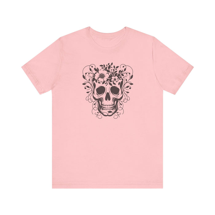 Floral Skull T-Shirt Design - Live Wild Skull with Flowers and Vines Graphic Tee Great Gift, Skateboarder Shirt, Rock and Roll Shirt, Rose