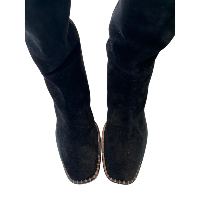 FREDA SALVADOR Rita Black Suede Block Heel Boots Comfort, Size 7 MSRP $595"