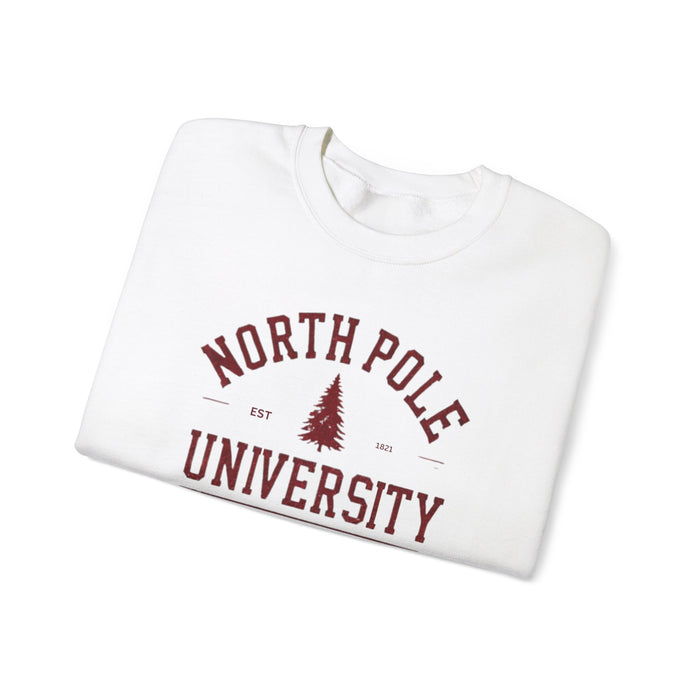 North Pole University Graphic Varsity Christmas Sweatshirt Unisex Heavy Blend Crewneck