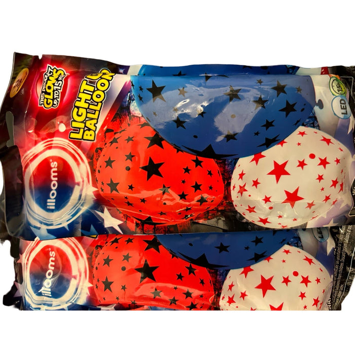 Illooms bundle of 5 packs Patriotic Light Up Balloons 15 Balloons Total