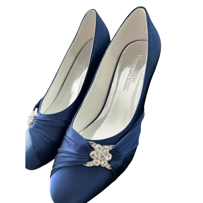 Elegant Park Women's Blue Satin Kitten Heel Pumps Size 7.5 Formal Shoes