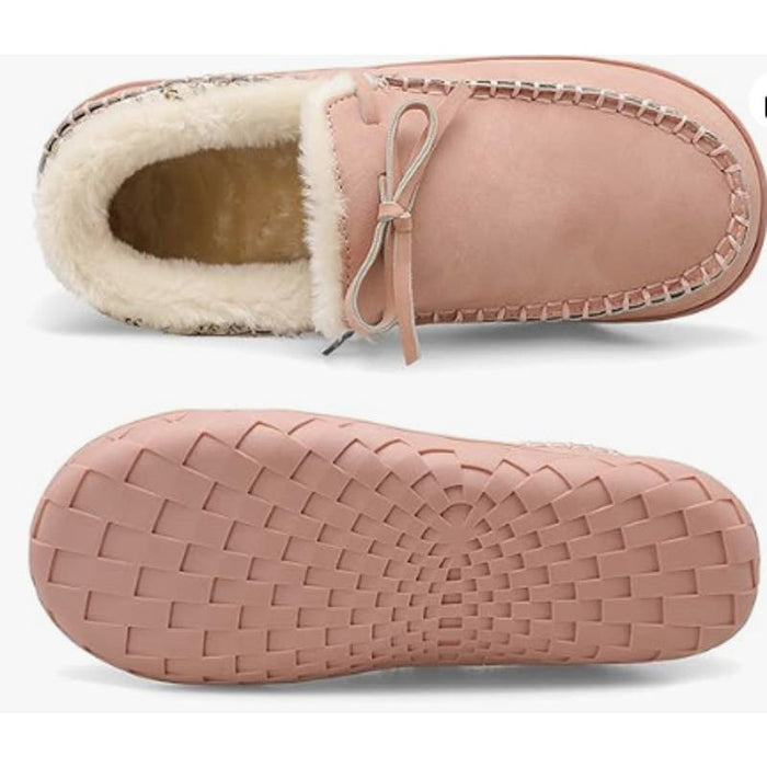Lefflow Moccasin Shoes Women Faux Fur Moccasins Slippers Pink Size 8.5