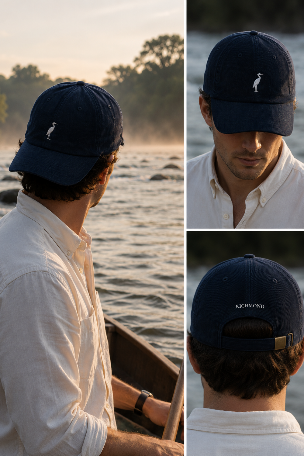 Richmond Virginia embroidered heron hat on a man at the James River 