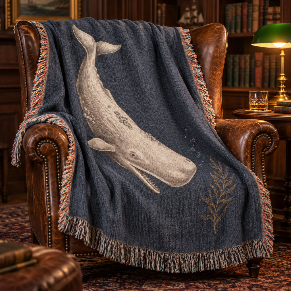 The Nantucket Whale Woven Throw | Vintage-Style Nautical Tapestry Blanket