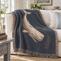 The Nantucket Whale Woven Throw | Vintage-Style Nautical Tapestry Blanket