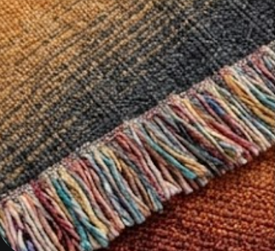 woven throw indoors showing fringe and gradient — cotton jacquard blanket in Southwest palette

