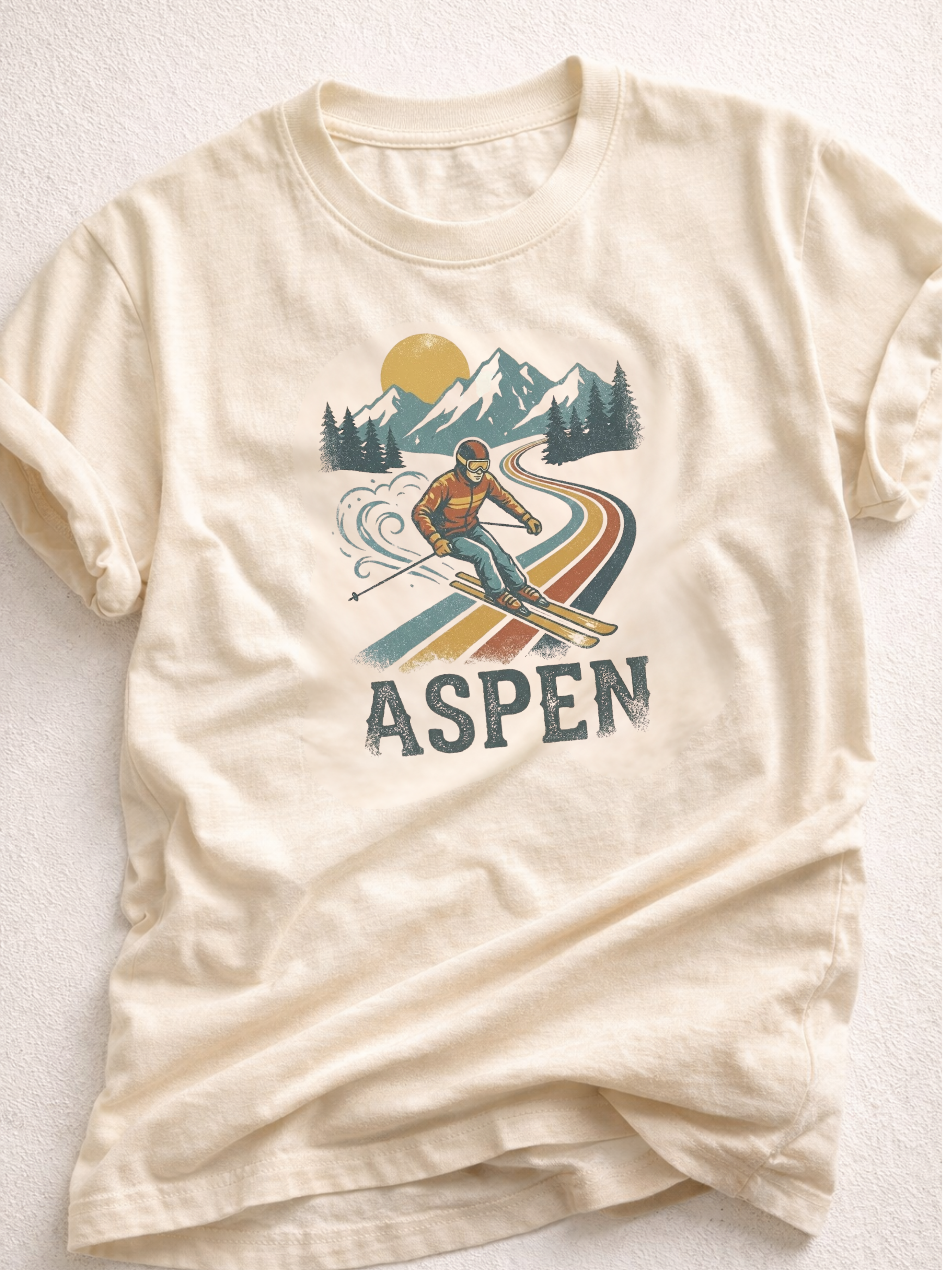 Vintage-Inspired Aspen Ski Graphic Tee | Retro 70s Resort Wear