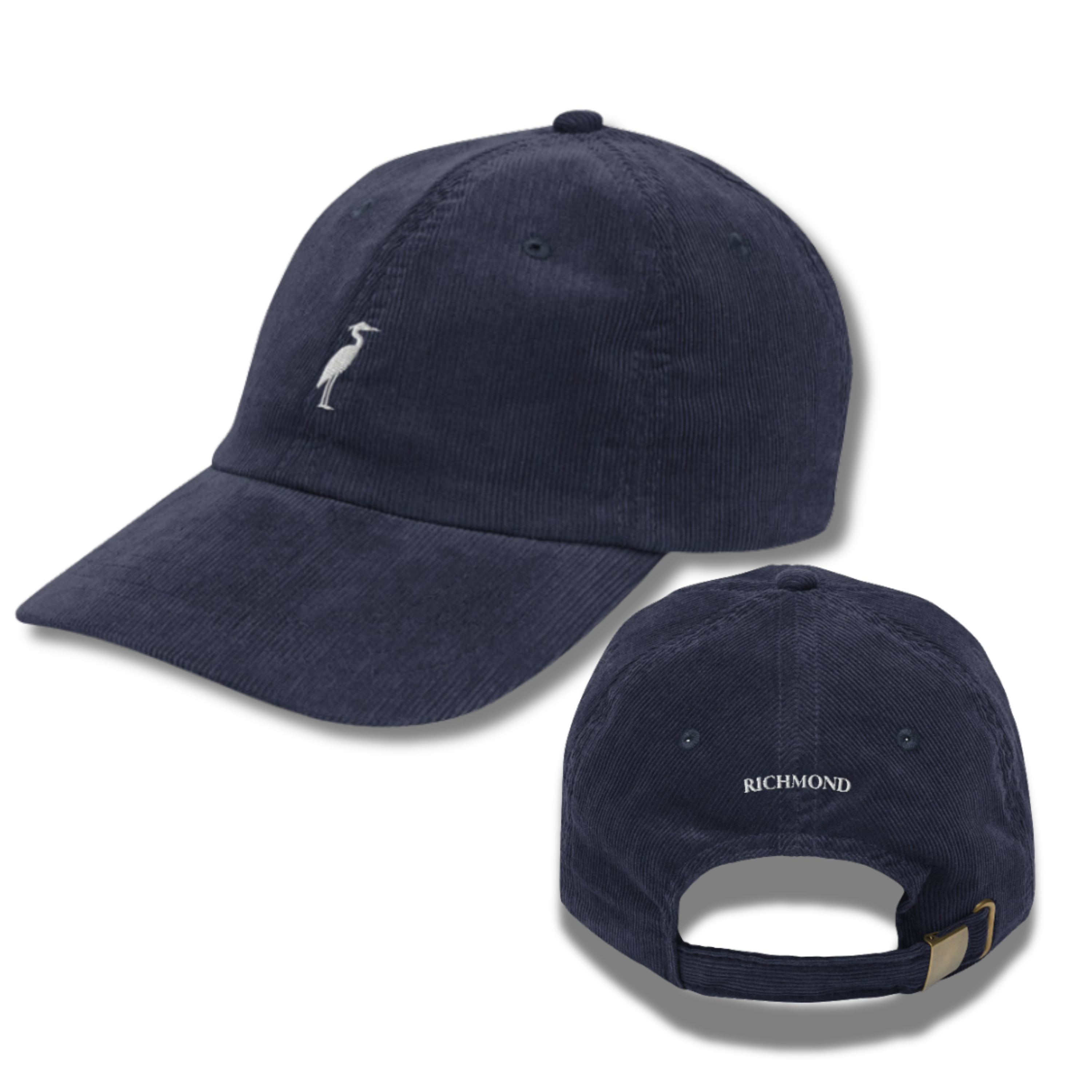Great Blue Heron embroidered corduroy hat navy front and back view Richmond Virginia Destination Collection Trini Skies
