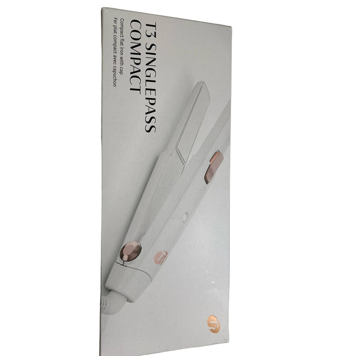 T3 SinglePass Compact Portable Flat Iron  Ceramic Styling Iron White & Rose Gold