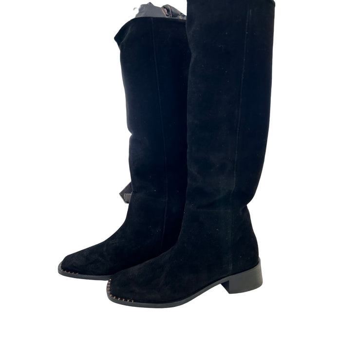 FREDA SALVADOR Rita Black Suede Block Heel Boots Comfort, Size 7 MSRP $595"