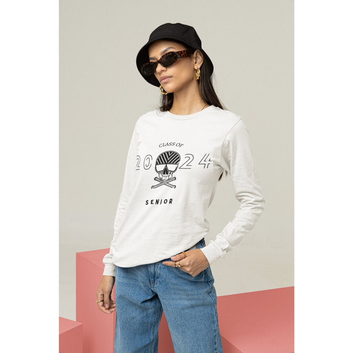 Trini Skies Class of 2024 Senior Skull Graphic Crewneck Long Sleeve Tshirt