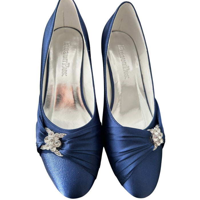 Elegant Park Women's Blue Satin Kitten Heel Pumps Size 7.5 Formal Shoes