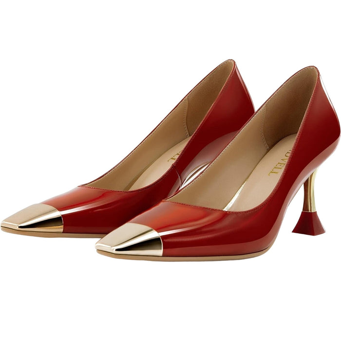 Findvell Red High Heels: Square Toe Stiletto Pumps, Sexy Kitten Heels, SZ 5.5